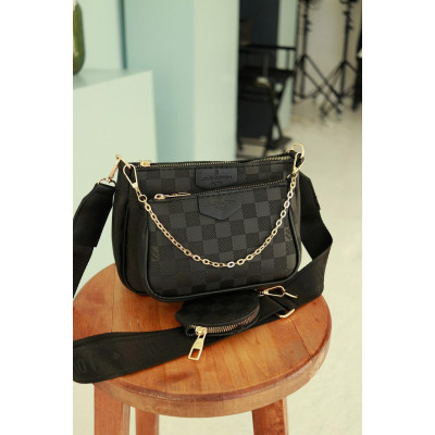 Женская сумка 3 в 1 Louis Vuitton, клатч черный Луи Витон  3 в 1