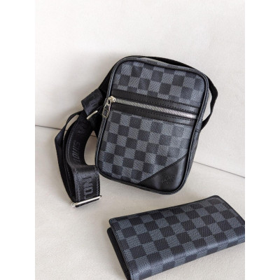 Мужская сумка месенджер  Луи Виттон через плечо черный в клетку Louis Vuitton