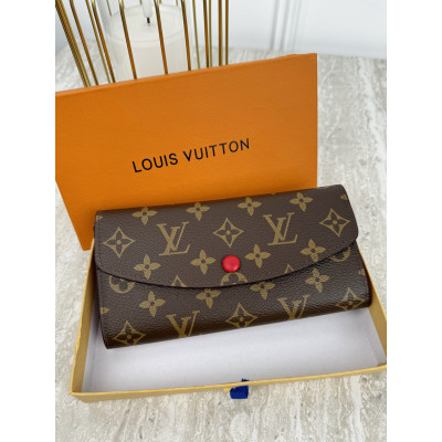 Женский кошелек Louis Vuitton коричневый+ красный конверт большой Луи Виттон