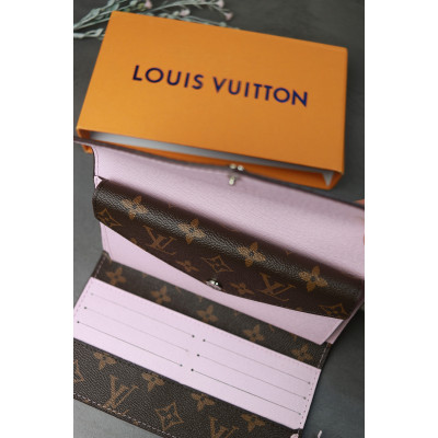 Женский кошелек Louis Vuitton коричневый + розовый конверт большой Луи Виттон