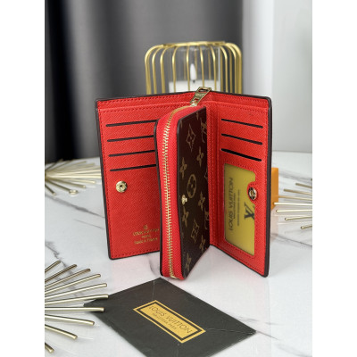 Женский кошелек Louis Vuitton коричневый + красный  Луи Виттон книжка