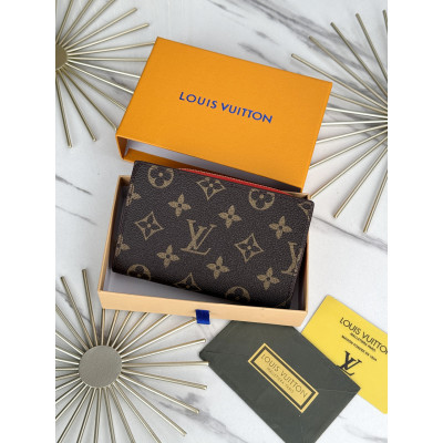 Женский кошелек Louis Vuitton коричневый + красный  Луи Виттон книжка