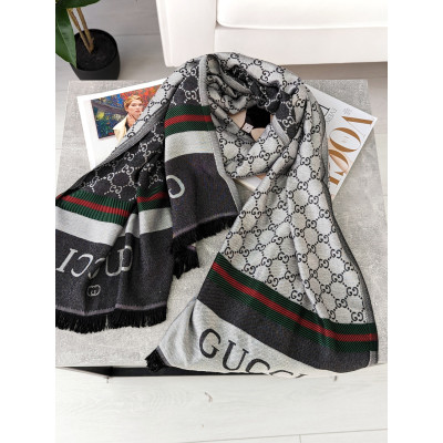 ПАЛАНТИН ШАРФ, ХУСТКА GUCCI ЖЕНСКИЙ ШАРФ ГУЧЧИ  светло-серый