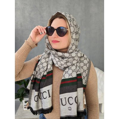 ПАЛАНТИН ШАРФ, ХУСТКА GUCCI ЖЕНСКИЙ ШАРФ ГУЧЧИ  светло-серый