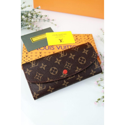 Женский кошелек Louis Vuitton коричневый + красный большой овальный Луи Виттон