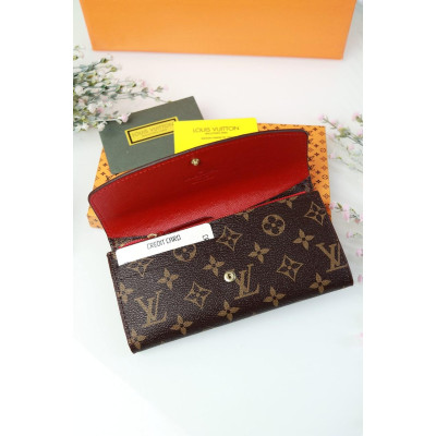 Женский кошелек Louis Vuitton коричневый + красный большой овальный Луи Виттон