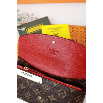 Женский кошелек Louis Vuitton коричневый + красный большой овальный Луи Виттон