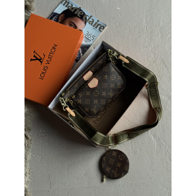Сумка Луи Витон 3 в 1 Louis Vuitton Multi Pochette, клатч коричневый + зеленый  через плече Луи Витон  3 в 1