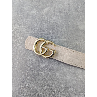 Женский ремень пояс Gucci Гуччи молочный + золото широкий