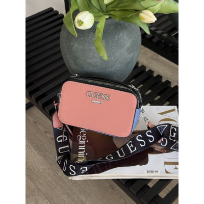 Сумка женская  розово-синий Guess Гесс кросс-боди на широком ремне