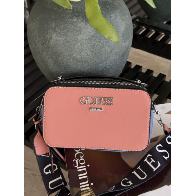Сумка женская  розово-синий Guess Гесс кросс-боди на широком ремне