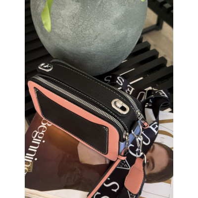 Сумка женская  розово-синий Guess Гесс кросс-боди на широком ремне