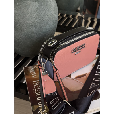 Сумка женская  розово-синий Guess Гесс кросс-боди на широком ремне