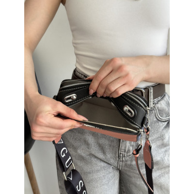 Сумка женская  розово-синий Guess Гесс кросс-боди на широком ремне