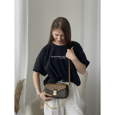 Женская сумка Луи Витон  метис коричневый мини через плече Pochette Metis East West Monogram