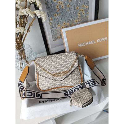 Сумка женская  Michael Kors кросс-боди 2 в 1 Майкл Корс молочный с беж вставками