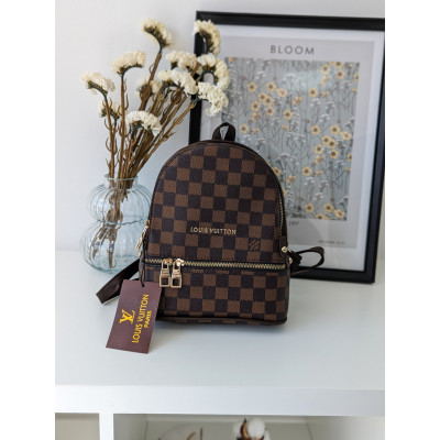 Рюкзак Louis Vuitton коричневый в клетку с коричневыми ручками мини Луи Виттон рюкзак женский