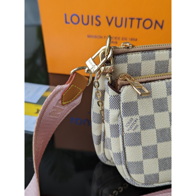 Сумка женская  Луи Витон / Louis Vuitton 3 в 1  стиль ЛЮКС бежевый  в клетку