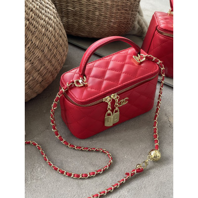 Сумка женская клатч Chanel Classic Lambskin красный Шанель бочонок