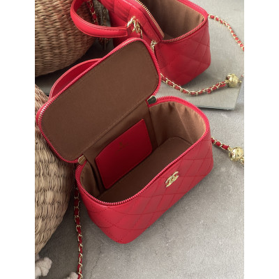 Сумка женская клатч Chanel Classic Lambskin красный Шанель бочонок