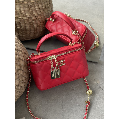 Сумка женская клатч Chanel Classic Lambskin красный Шанель бочонок
