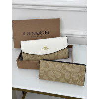 Женский кошелек Coach молочный с бежевым двойной большой овальный Coach