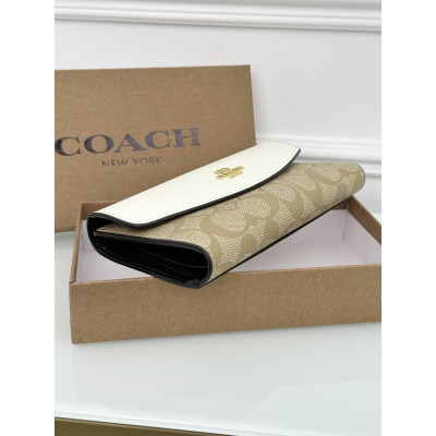 Женский кошелек Coach молочный с бежевым двойной большой овальный Coach