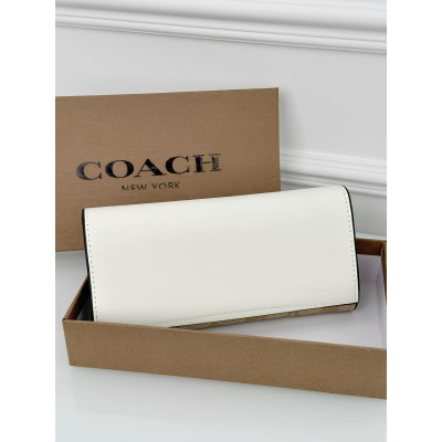 Женский кошелек Coach молочный с бежевым двойной большой овальный Coach