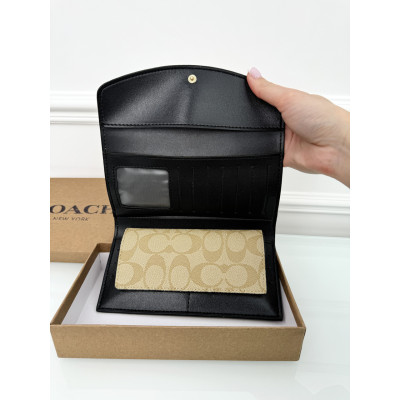 Женский кошелек Coach молочный с бежевым двойной большой овальный Coach