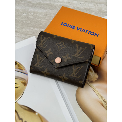 Женский кошелек Louis Vuitton коричневый + розовый конверт мини Луи Виттон