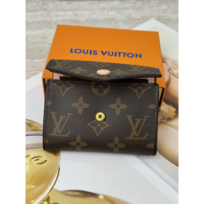 Женский кошелек Louis Vuitton коричневый + розовый конверт мини Луи Виттон