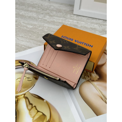 Женский кошелек Louis Vuitton коричневый + розовый конверт мини Луи Виттон