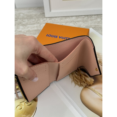 Женский кошелек Louis Vuitton коричневый + розовый конверт мини Луи Виттон