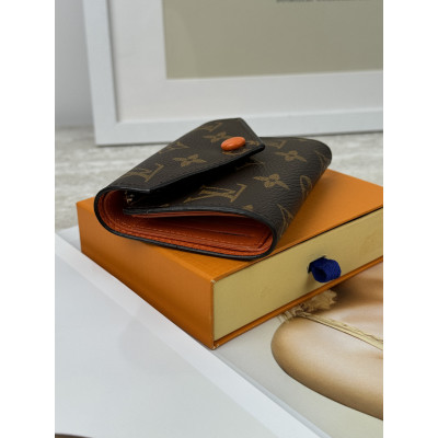 Женский кошелек Louis Vuitton коричневый + оранжевый конверт мини Луи Виттон