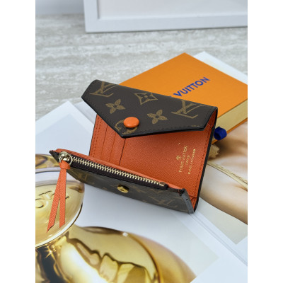 Женский кошелек Louis Vuitton коричневый + оранжевый конверт мини Луи Виттон
