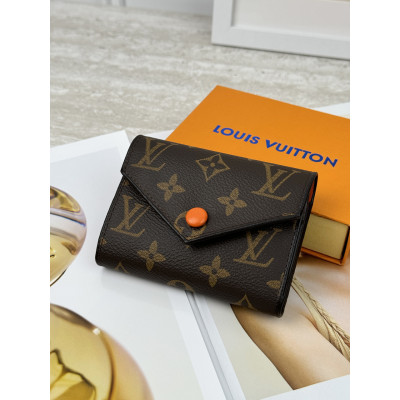 Женский кошелек Louis Vuitton коричневый + оранжевый конверт мини Луи Виттон