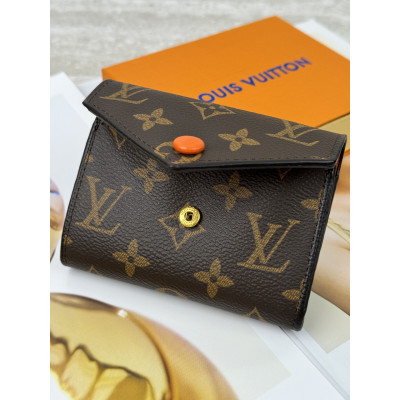 Женский кошелек Louis Vuitton коричневый + оранжевый конверт мини Луи Виттон
