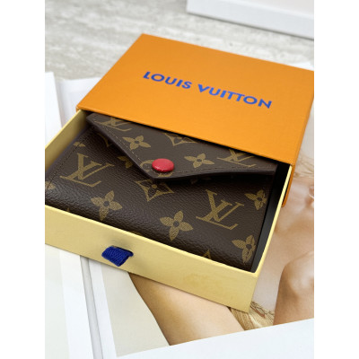 Женский кошелек Louis Vuitton коричневый + красный конверт мини Луи Виттон