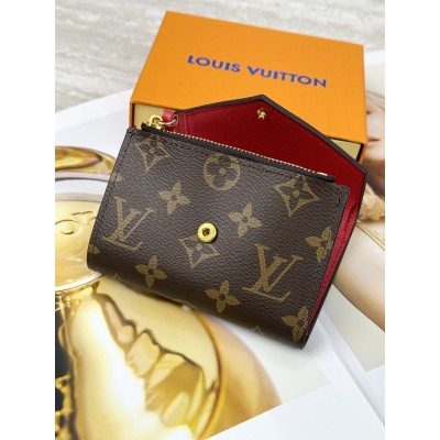 Женский кошелек Louis Vuitton коричневый + красный конверт мини Луи Виттон