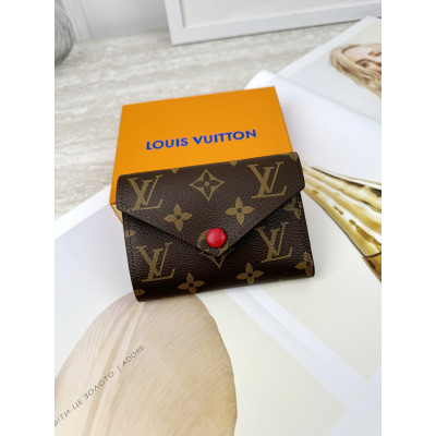 Женский кошелек Louis Vuitton коричневый + красный конверт мини Луи Виттон