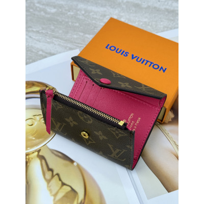 Женский кошелек Louis Vuitton коричневый + фуксий конверт мини Луи Виттон