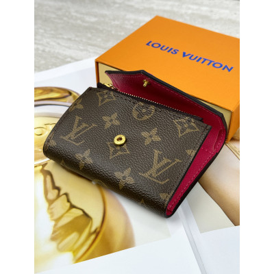 Женский кошелек Louis Vuitton коричневый + фуксий конверт мини Луи Виттон
