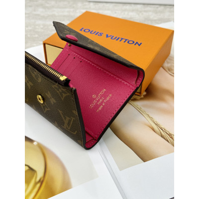 Женский кошелек Louis Vuitton коричневый + фуксий конверт мини Луи Виттон
