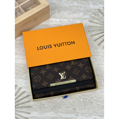 Женский кошелек Louis Vuitton коричневый+ черный большой двойной Луи Виттон