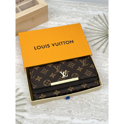 Женский кошелек Louis Vuitton коричневый большой двойной Луи Виттон