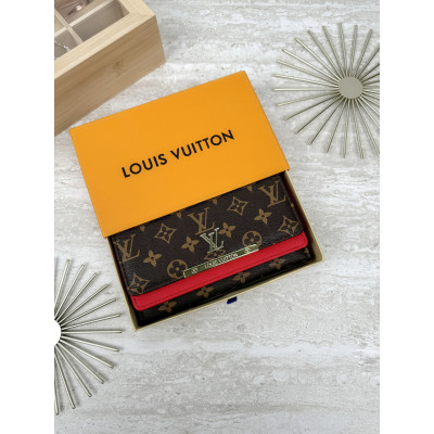 Женский кошелек Louis Vuitton коричневый + красный большой двойной Луи Виттон