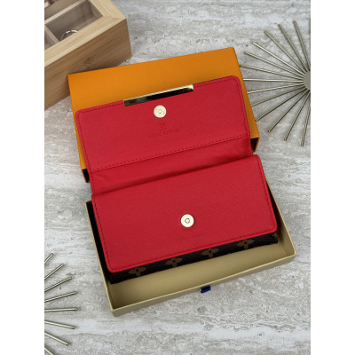 Женский кошелек Louis Vuitton коричневый + красный большой двойной Луи Виттон