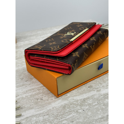 Женский кошелек Louis Vuitton коричневый + красный большой двойной Луи Виттон