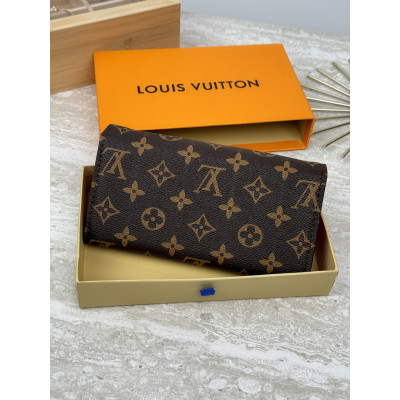 Женский кошелек Louis Vuitton коричневый + красный большой двойной Луи Виттон