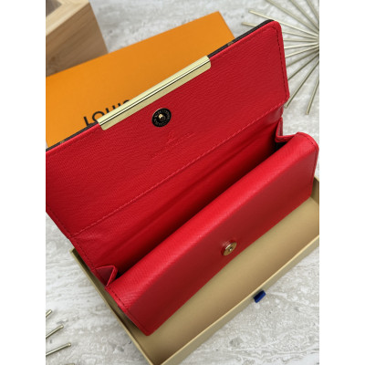 Женский кошелек Louis Vuitton коричневый + красный большой двойной Луи Виттон